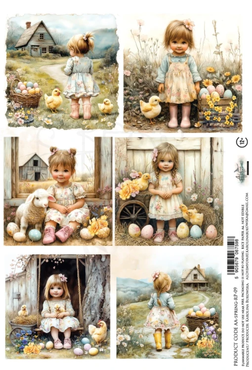 Papier ryżowy do decoupage A4 Wielkanoc - dziewczynka AA-SPRING-RP-09 Alchemy of Art