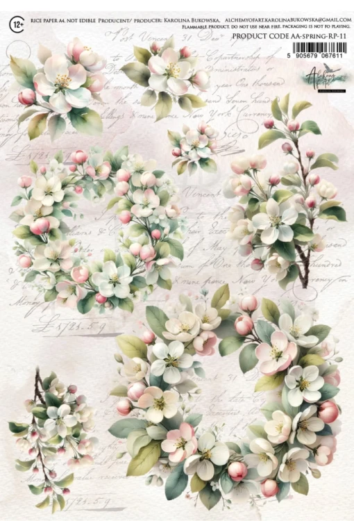Papier ryżowy do decoupage A4 Kwiat jabłoni AA-SPRING-RP-11 Alchemy of Art