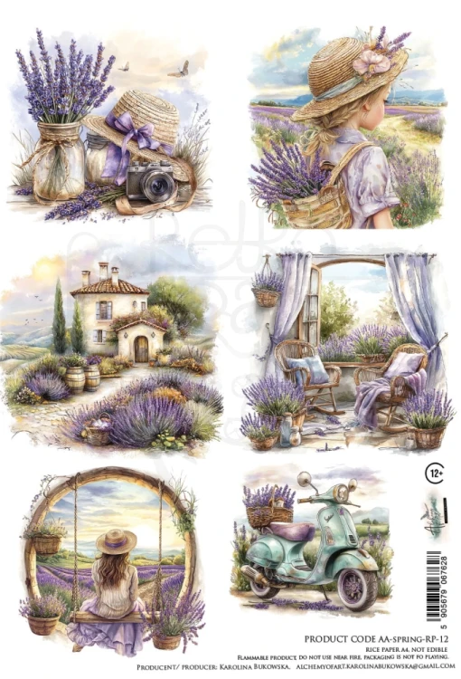 Papier ryżowy do decoupage A4 Lawenda AA-SPRING-RP-12 Alchemy of Art