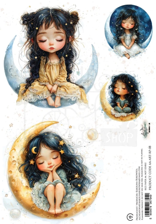 Papier ryżowy do decoupage A4 Art - Dziewczynki na księżycu AA-ART-RP-08 Alchemy of Art
