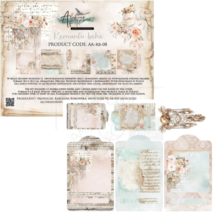 Zestaw papierów do scrapbookingu 20x20 Romantic Boho AA-RB-08 Alchemy of Art
