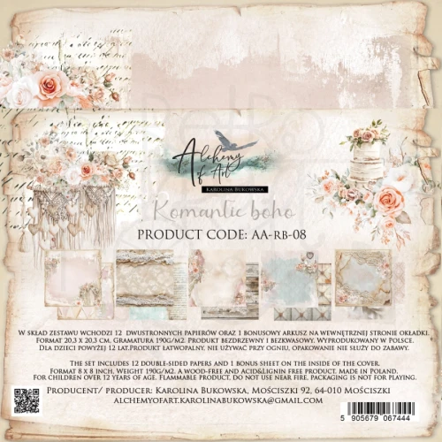 Zestaw papierów do scrapbookingu 20x20 Romantic Boho AA-RB-08 Alchemy of Art
