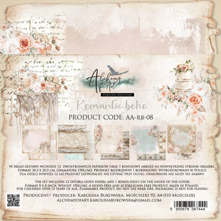 Zestaw papierów do scrapbookingu 20x20 Romantic Boho AA-RB-08 Alchemy of Art