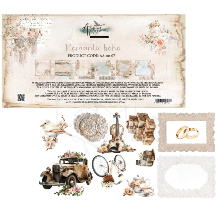 Zestaw papierów do scrapbookingu 30x30 Romantic Boho AA-RB-07 Alchemy of Art