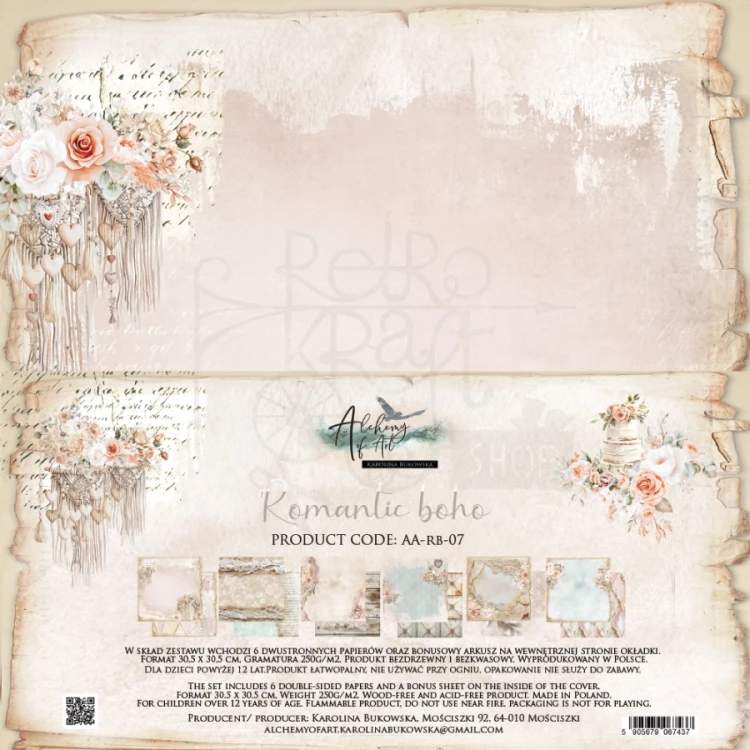 Zestaw papierów do scrapbookingu 30x30 Romantic Boho AA-RB-07 Alchemy of Art