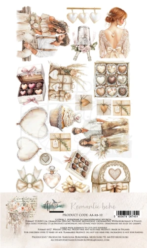 Zestaw papierów 15x30 dodatki do samodzielnego wycięcia Romantic Boho -AA-RB-10 Alchemy of Art