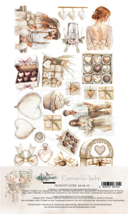 Zestaw papierów 15x30 dodatki do samodzielnego wycięcia Romantic Boho -AA-RB-10 Alchemy of Art