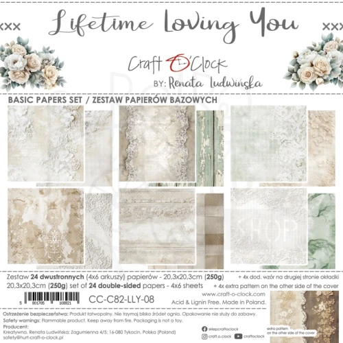 Zestaw papierów do scrapbookingu 20x20 Lifetime Loving You - Basic CC-C82-LLY-08 Craft O'Clock