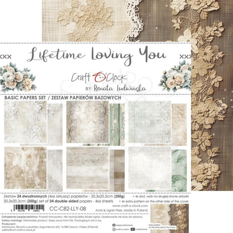 Zestaw papierów do scrapbookingu 20x20 Lifetime Loving You - Basic CC-C82-LLY-08 Craft O'Clock