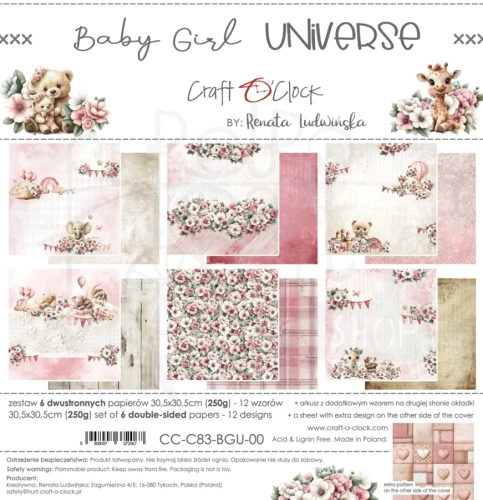Zestaw papierów do scrapbookingu 30x30 Babygirl Universe CC-C83-BGU-00 Craft O'Clock