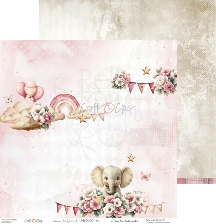Zestaw papierów do scrapbookingu 30x30 Babygirl Universe CC-C83-BGU-00 Craft O'Clock