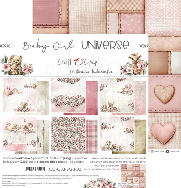 Zestaw papierów do scrapbookingu 30x30 Babygirl Universe CC-C83-BGU-00 Craft O'Clock