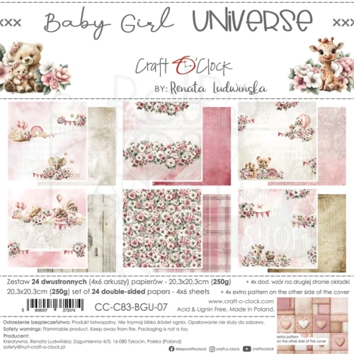 Zestaw papierów do scrapbookingu 20x20 Babygirl Universe CC-C83-BGU-07 Craft O'Clock