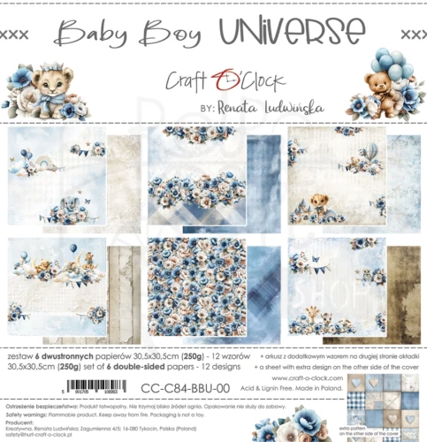 Zestaw papierów do scrapbookingu 30x30 Babyboy Universe CC-C84-BBU-00 Craft O'Clock