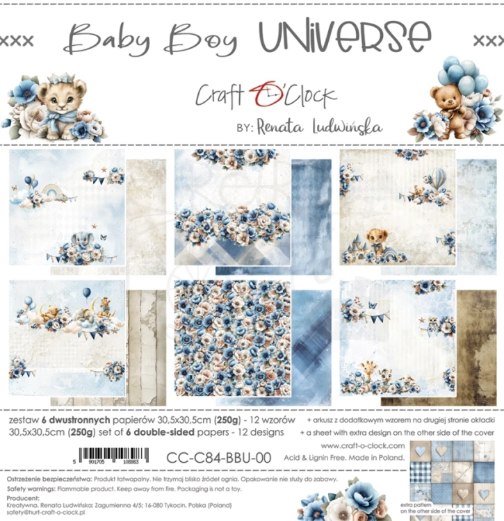 Zestaw papierów do scrapbookingu 30x30 Babyboy Universe CC-C84-BBU-00 Craft O'Clock