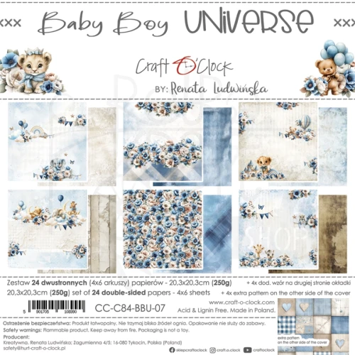 Zestaw papierów do scrapbookingu 20x20 Babyboy Universe CC-C84-BBU-07 Craft O'Clock