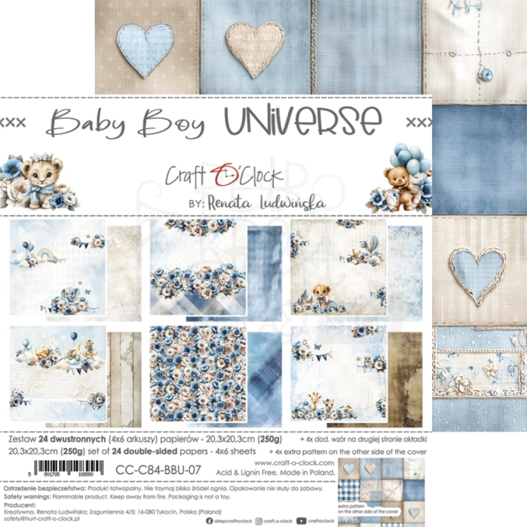 Zestaw papierów do scrapbookingu 20x20 Babyboy Universe CC-C84-BBU-07 Craft O'Clock