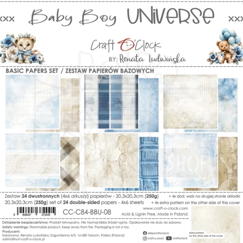 Zestaw papierów do scrapbookingu 20x20 Babyboy Universe - Basic CC-C84-BBU-08 Craft O'Clock