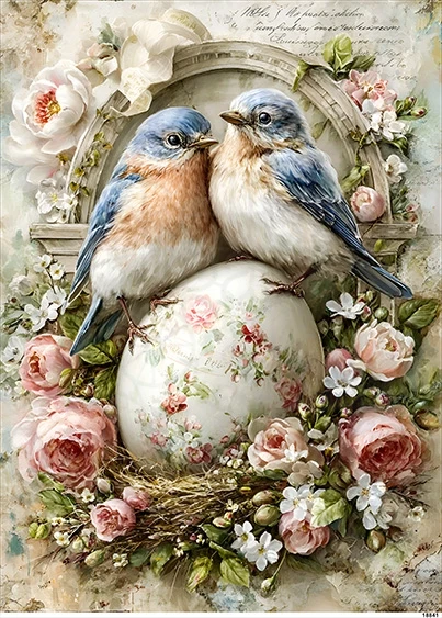 Papier ryżowy do decoupage A5 Ptaki jajko i kwiaty 18841