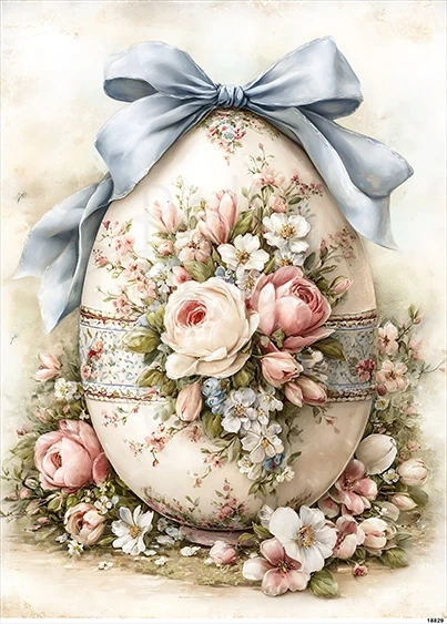 Papier ryżowy do decoupage A5 Jajko pisanka z kwiatami 18829