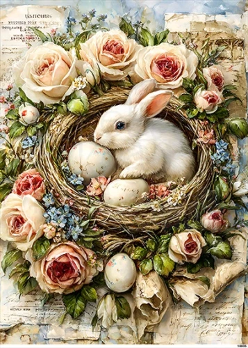 Papier ryżowy do decoupage A5 Króliczek w gnieździe z jajkami 18805