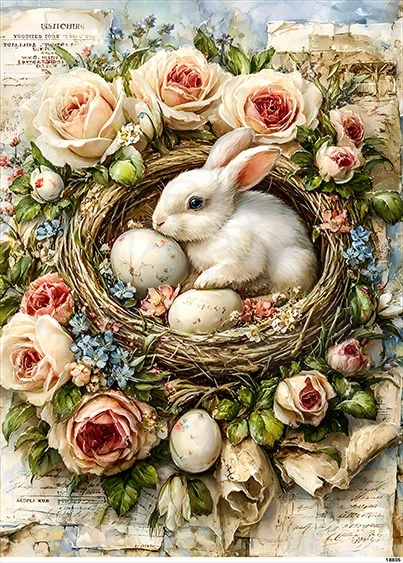 Papier ryżowy do decoupage A5 Króliczek w gnieździe z jajkami 18805