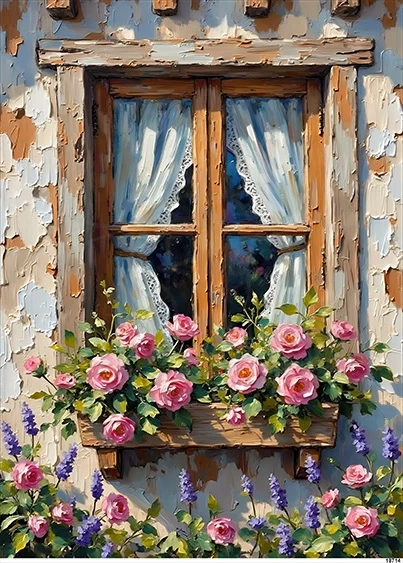 Papier ryżowy do decoupage A5 Okno i kwiaty 18714