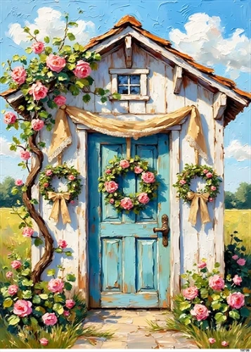 Papier ryżowy do decoupage A5 Domek i kwiaty 18706