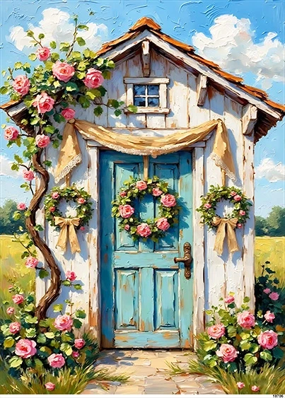 Papier ryżowy do decoupage A5 Domek i kwiaty 18706