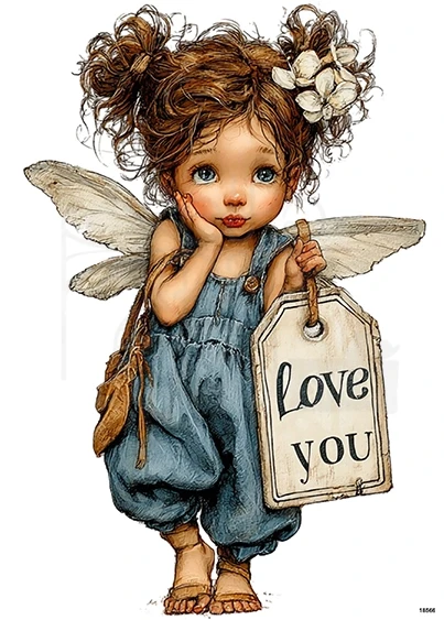 Papier ryżowy do decoupage A5 Dziewczynka aniołek i tag Love You 18566