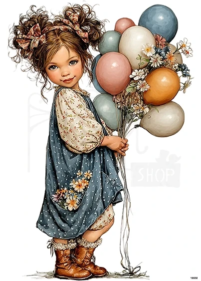 Papier ryżowy do decoupage A5 Dziewczynka i balony 18558