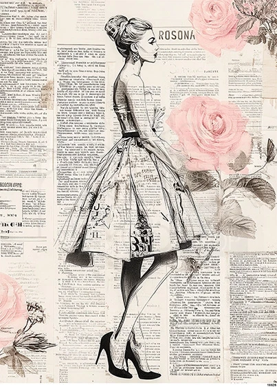 Papier ryżowy do decoupage A5 Kobieta i róże 18525