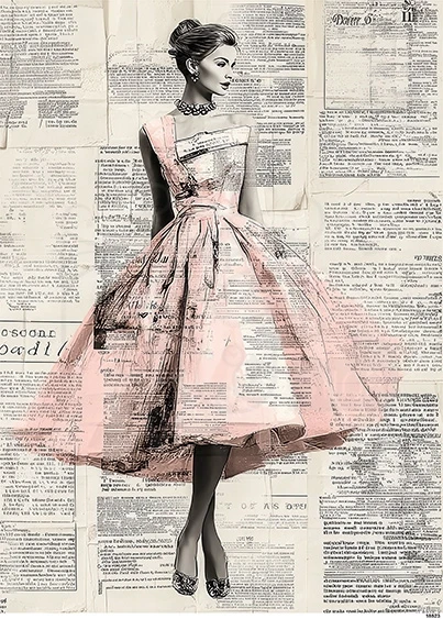 Papier ryżowy do decoupage A5 Kobieta w różowej sukience 18523