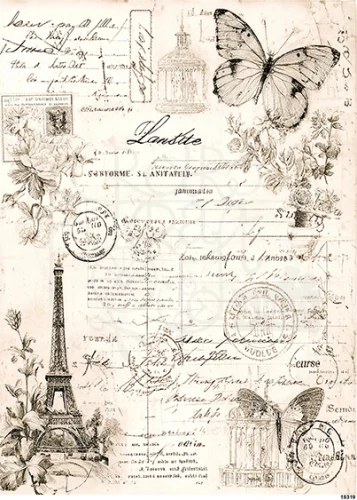 Papier ryżowy do decoupage A5 Grafika - elementy retro i motyl 18319