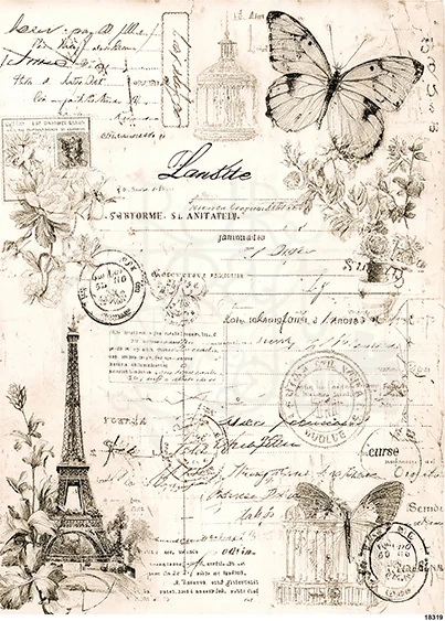 Papier ryżowy do decoupage A5 Grafika - elementy retro i motyl 18319