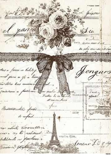 Papier ryżowy do decoupage A5 Grafika - elementy retro i róże 18315