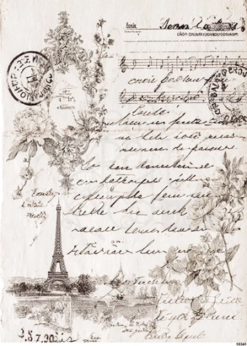 Papier ryżowy do decoupage A4 Grafika - elementy retro i wieża Eiffla 18341