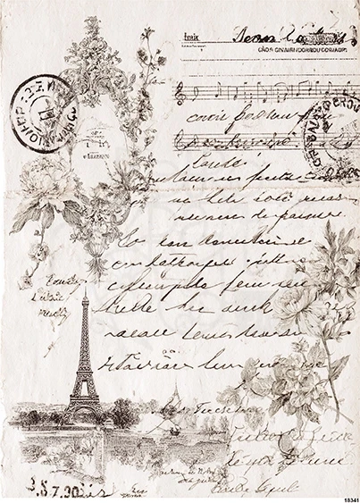 Papier ryżowy do decoupage A4 Grafika - elementy retro i wieża Eiffla 18341