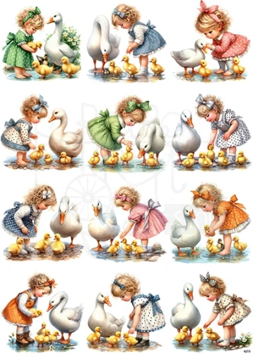 Papier ryżowy do decoupage A4 Dziewczynka i gęsi 4273