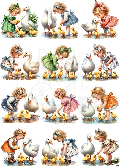 Papier ryżowy do decoupage A4 Dziewczynka i gęsi 4273
