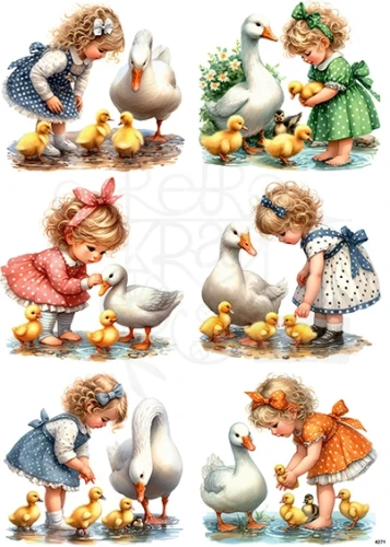 Papier ryżowy do decoupage A4 Dziewczynka i gęsi 4271