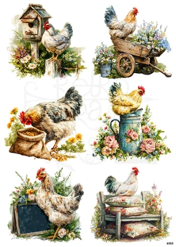 Papier ryżowy do decoupage A4 Kury 4262