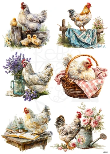 Papier ryżowy do decoupage A4 Kury 4261