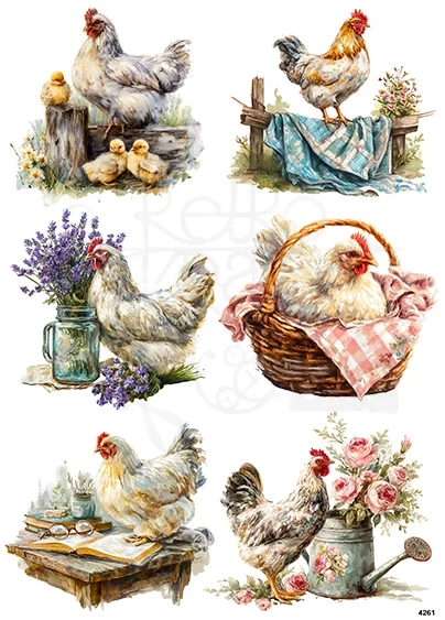 Papier ryżowy do decoupage A4 Kury 4261
