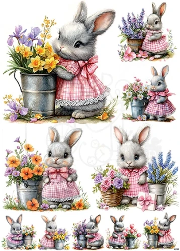 Papier ryżowy do decoupage A4 Wielkanoc - zajączek i kwiaty 4260