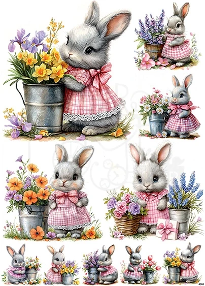 Papier ryżowy do decoupage A4 Wielkanoc - zajączek i kwiaty 4260