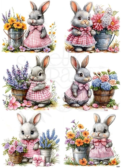 Papier ryżowy do decoupage A4 Wielkanoc - zajączek i kwiaty 4257