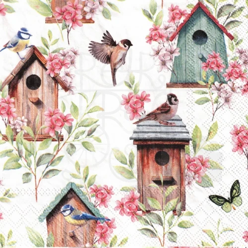 Serwetka 33x33 - Drewniane domki dla ptaków
