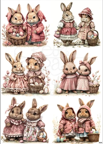 Papier ryżowy do decoupage A4 Zajączki kosze z jajkami 4320