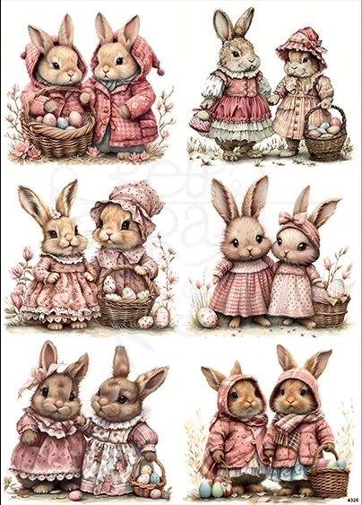 Papier ryżowy do decoupage A4 Zajączki kosze z jajkami 4320